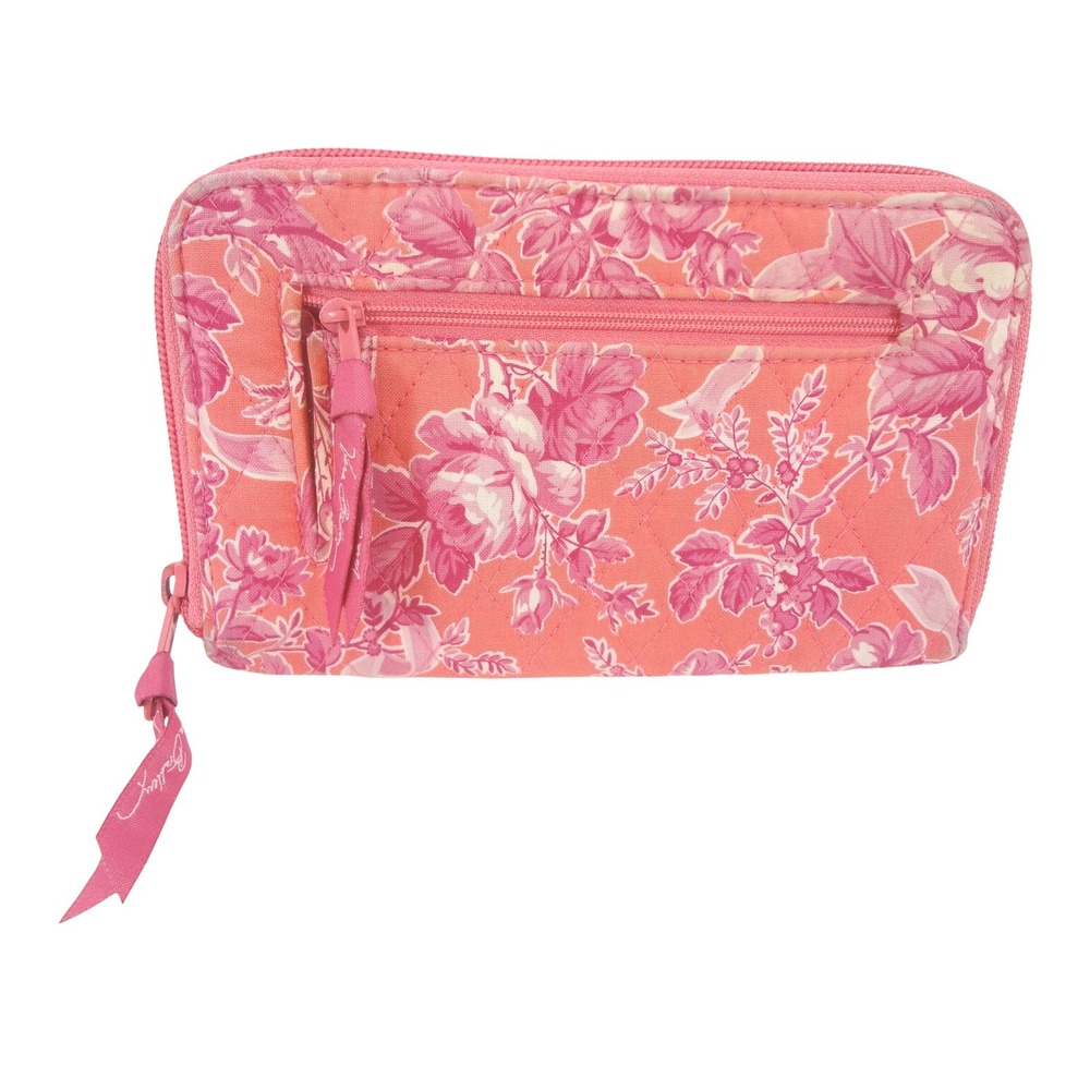 Vera Bradley Zip Around Wallet Pink Hope Toile Good Quilted Cotton Organizer